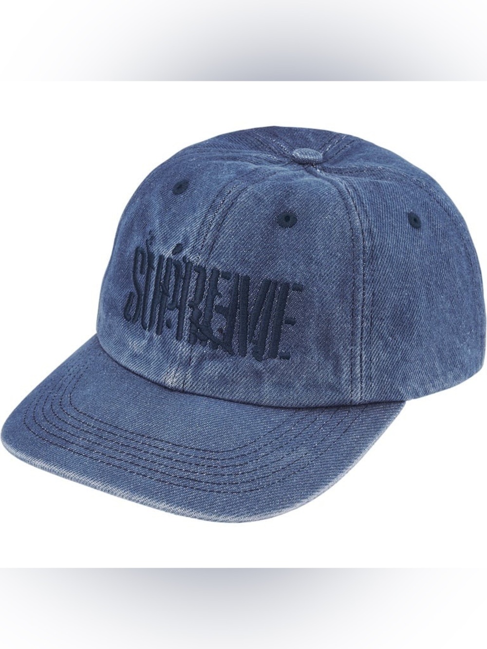 Supreme Splatter Logo 6-Panel Hat in 'Denim' FW25 Adjustable Strap Dark Blue